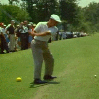 FLEXING THE RIGHT ELBOW: In Frame 9, Ben Hogan’s right elbow has reached its maximum height and he has started to flex is to accommodate the rest of his backswing. His right elbow is perhaps 6 inches away from his right hip.