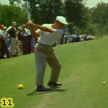 CLOSING THE HIPS: In Frame 11, notice how Ben Hogan has closed his hips, maximizing the distance they will rotate.
