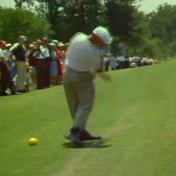 FOLLOW-THROUGH: Only in Frame 18, and after the Point Of Contact, has Ben Hogan’s right elbow come off of his back hip.