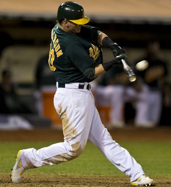 At the Point of Contact: 1. Josh Donaldson’s back elbow is bent 90 degrees, not fully extended. 2. The barrel has rotated around his hands and is moving perpendicular to the path of the pitch. 3. Rather than lunging forward, his spine is upright. 4. He has braced and fully extended his front leg. 5. His back knee has been pulled around by the Rotation of his hips and he has been pulled up onto his back toe.