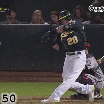 Frame 50: Rather than Squishing The Bug, you can tell from how it moves in this and the next frame that Josh Donaldson’s back foot is completely un-weighted and up in the air in this frame.
